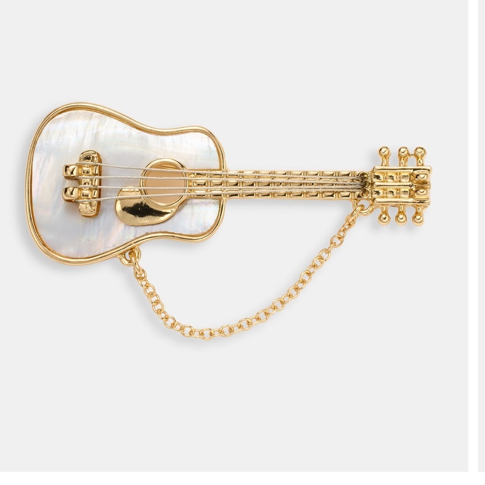 Anne Klein Mother-of-Pearl & Cup Chain Guitar Pin - Picture 2 of 4